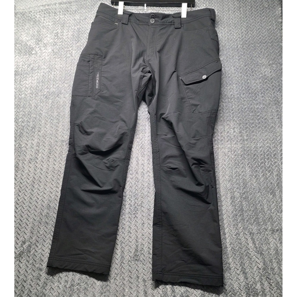 Truewerk T2 Werkpant Mens 38x30 Black Microfiber Cargo Stretch Workwear Utility